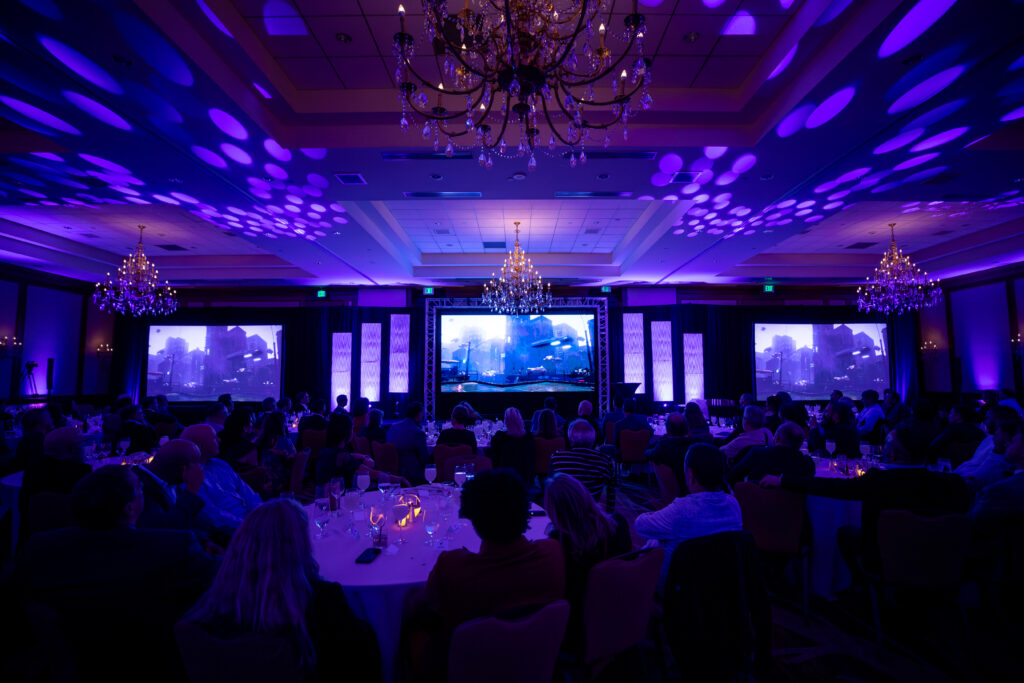 SKO 2024 salt lake city stage winner overview room lights film festival AV by Charisma Event Productions